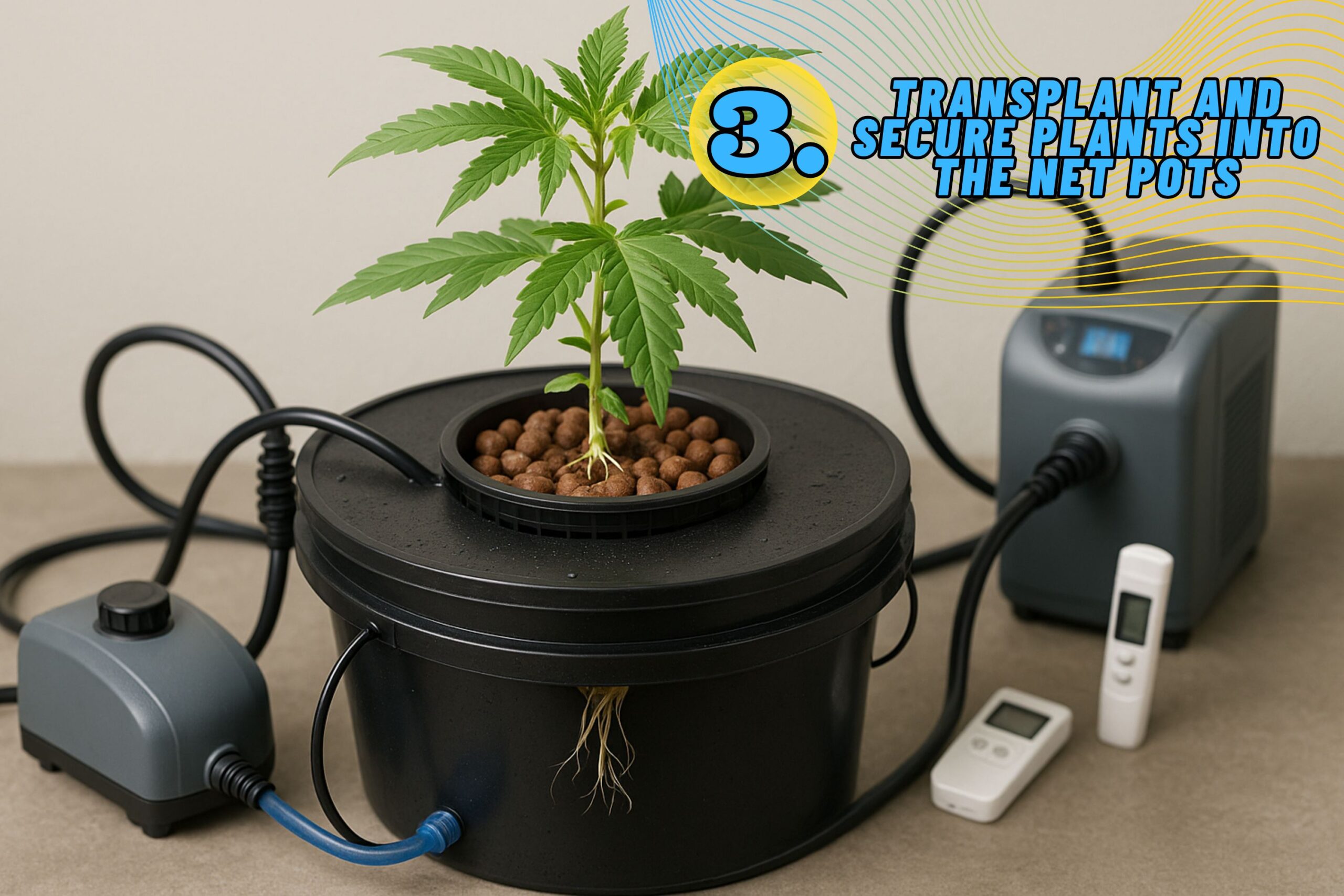 Transplant and Secure Plants into the Net Pots